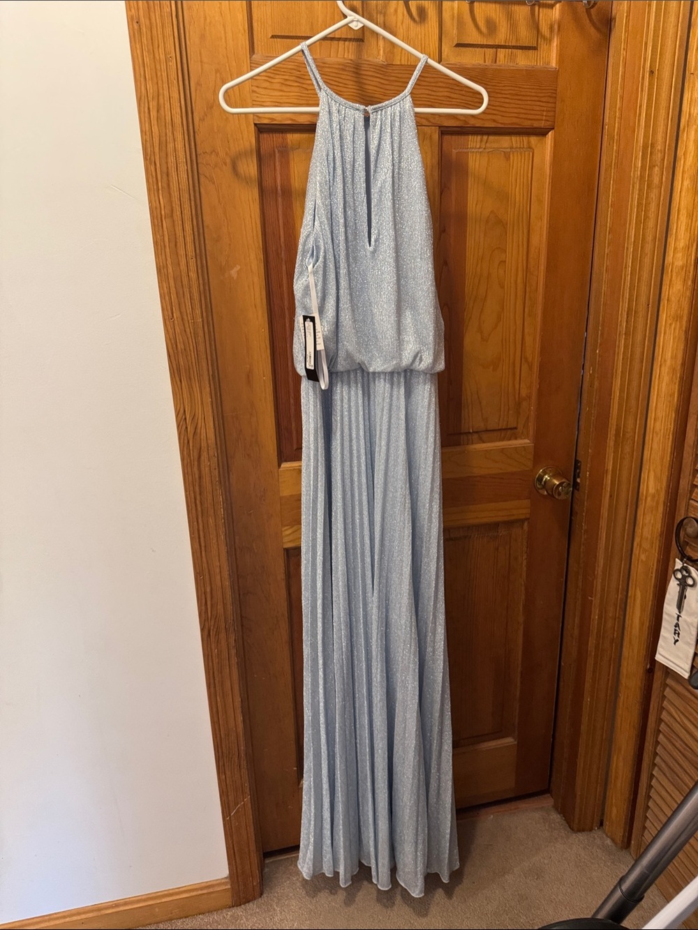 Shimmer Pleated Maxi Dress in Light Blue with Silver sparkles